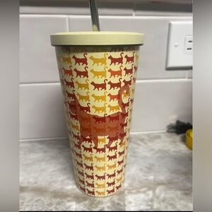Cat Patterned Tumbler with Straw